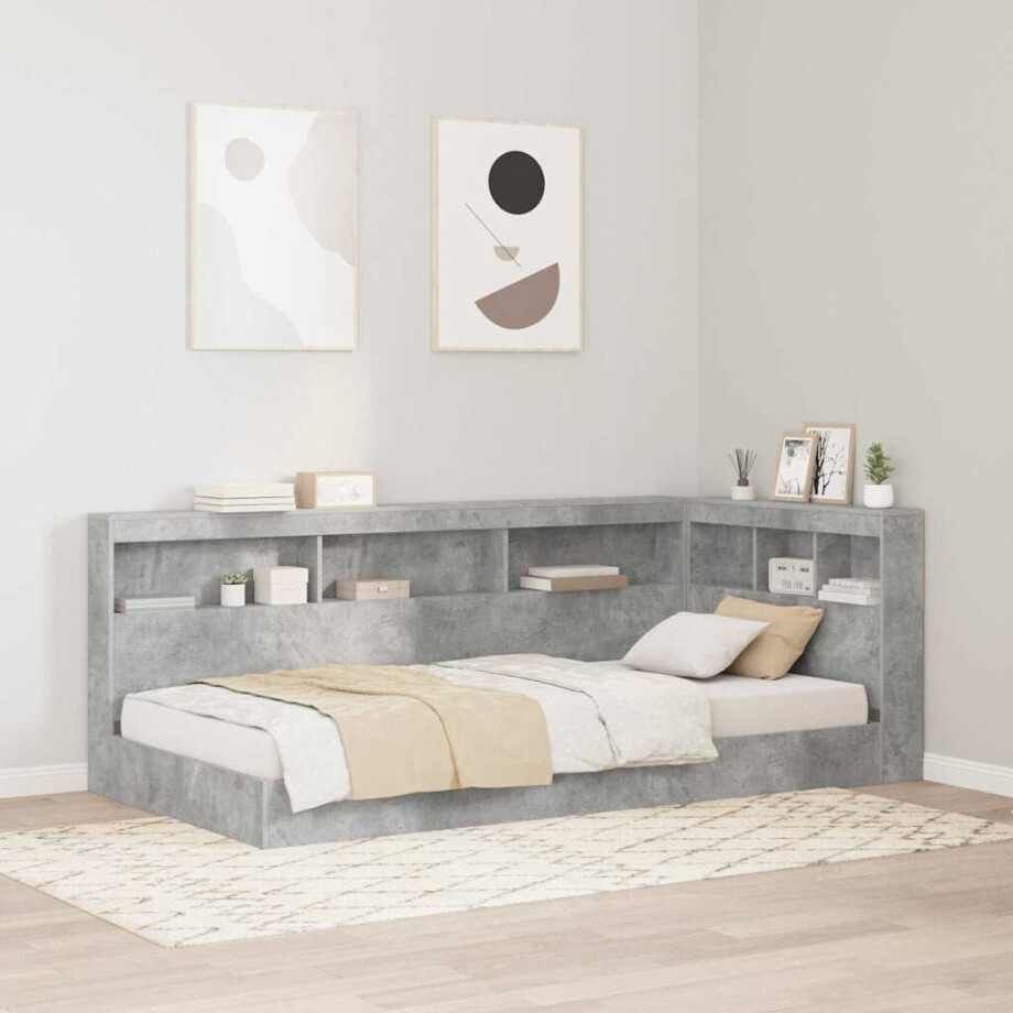 vidaXL Opberghoofdbord met plank Beton Grijs 90 cm Bewerkt hout afbeelding 1
