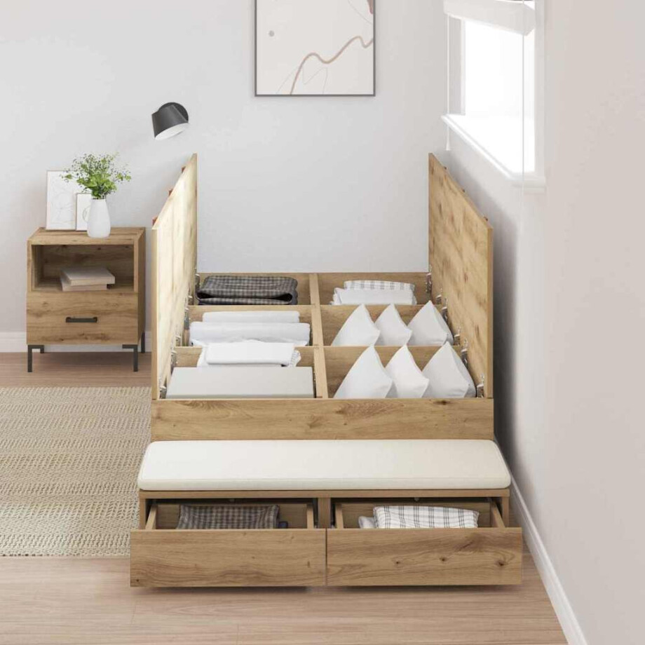 vidaXL Opbergbedframe met lade Artisan Eiken 90 cm Bewerkt hout afbeelding 1
