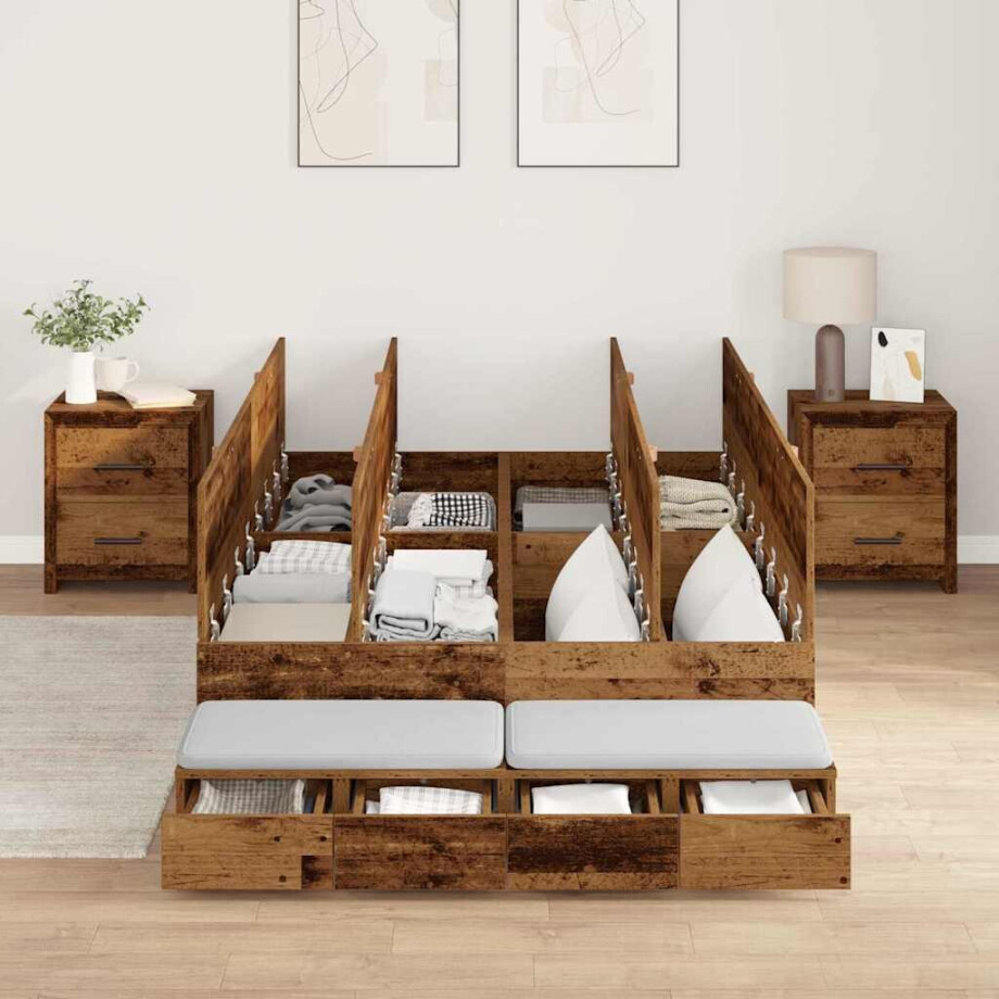 vidaXL Opbergbedframe met lade met opslag Oud Hout 120 cm Bewerkt hout afbeelding 1
