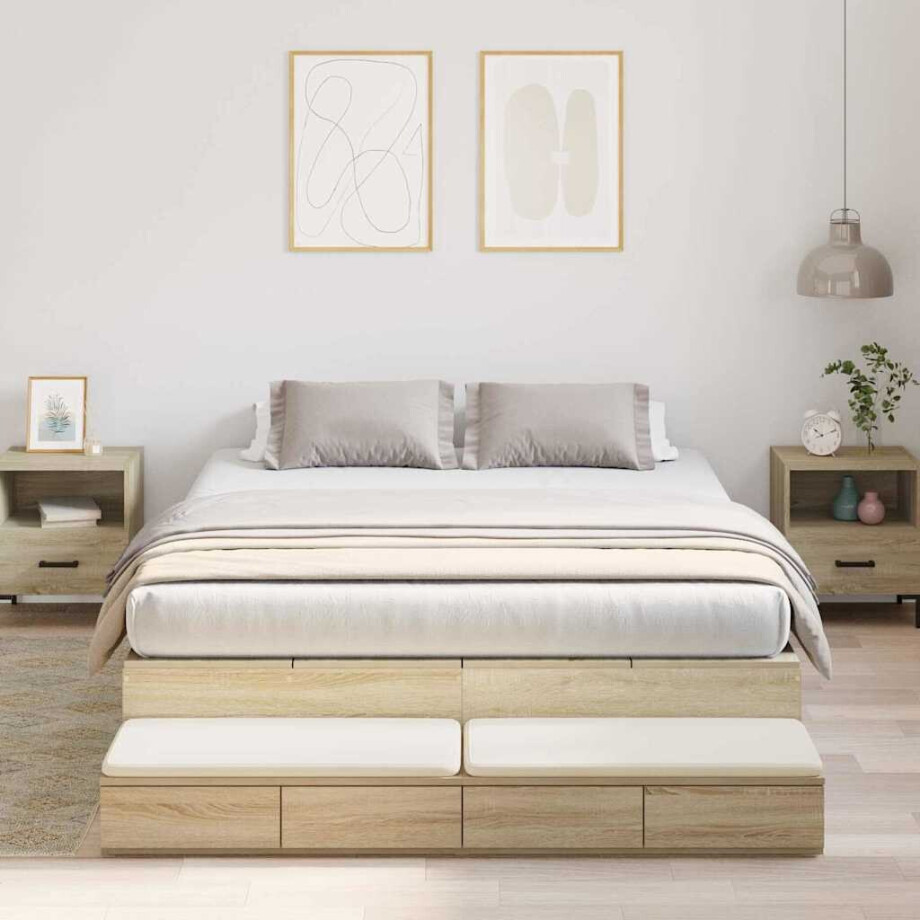 vidaXL Opbergbedframe met lade Sonoma Eiken 150 cm Bewerkt hout afbeelding 1