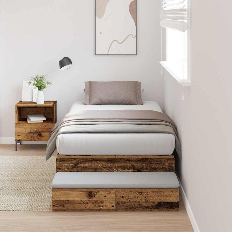 vidaXL Opbergbedframe met lade met opslag Oud Hout 90 cm Bewerkt hout vidaXL Opbergbedframe met lade met opslag Oud Hout 90 cm Bewerkt hout afbeelding 1