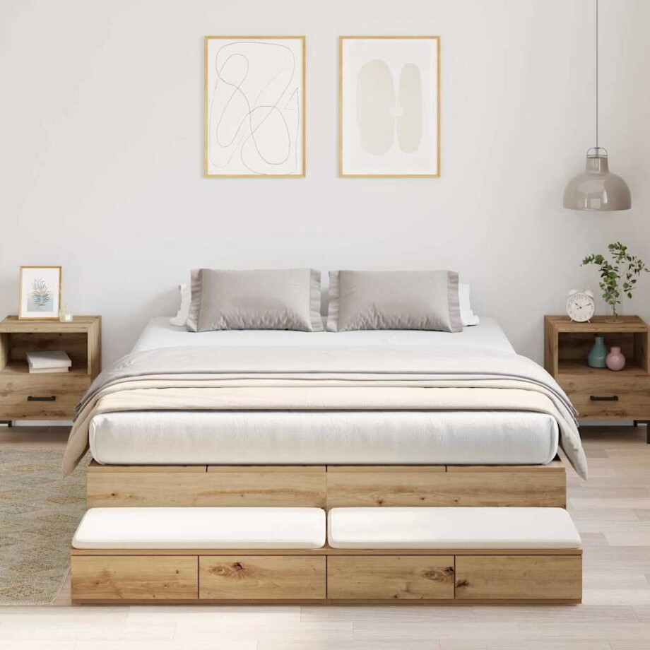 vidaXL Opbergbedframe met lade Artisan Eiken 135 cm Bewerkt hout vidaXL Opbergbedframe met lade Artisan Eiken 135 cm Bewerkt hout afbeelding 1