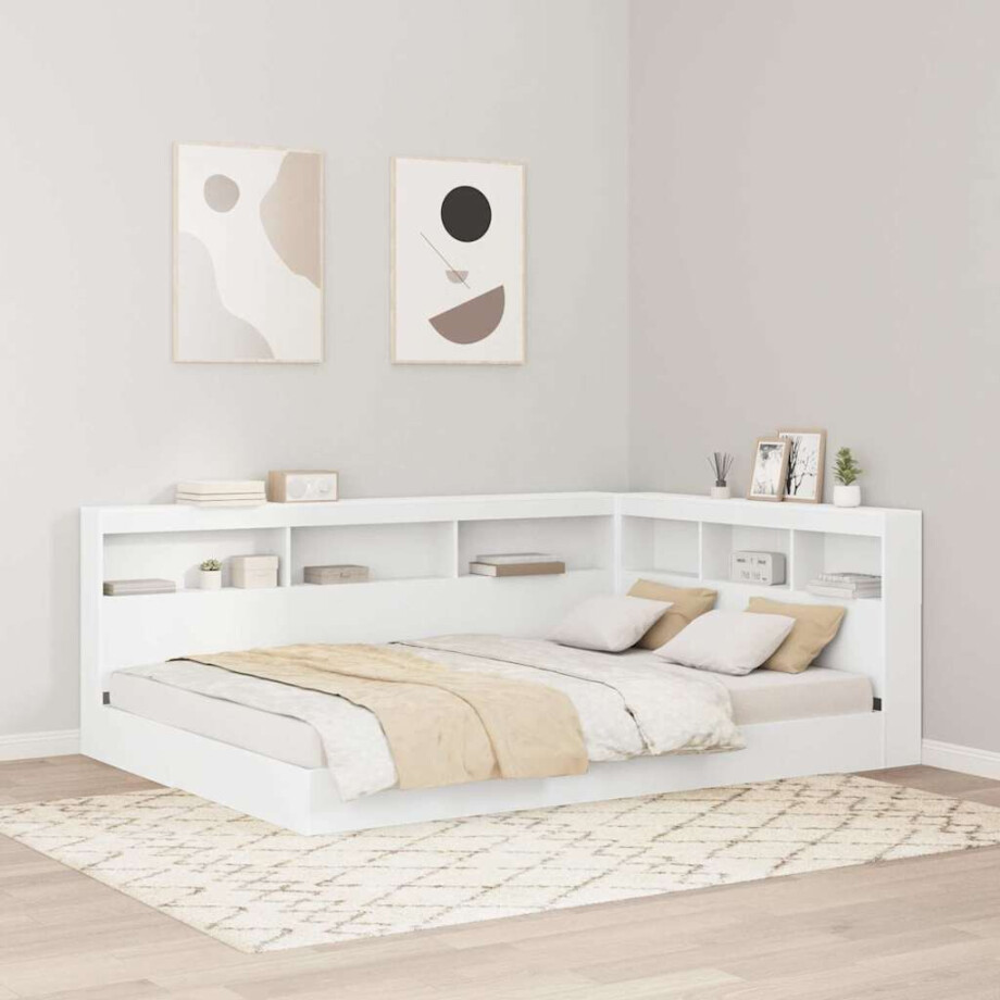 vidaXL Boekenkast Bed met hoofdeinde Wit 135 x 190 cm Bewerkt hout vidaXL Boekenkast Bed met hoofdeinde Wit 135 x 190 cm Bewerkt hout afbeelding 1