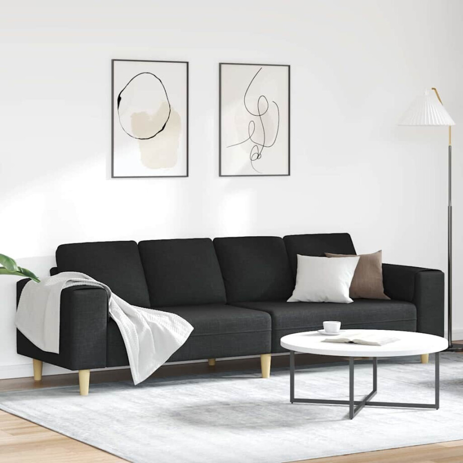 vidaXL Woonkamer Bank Zwart 250 x 77 x 76 cm Polyester afbeelding 1