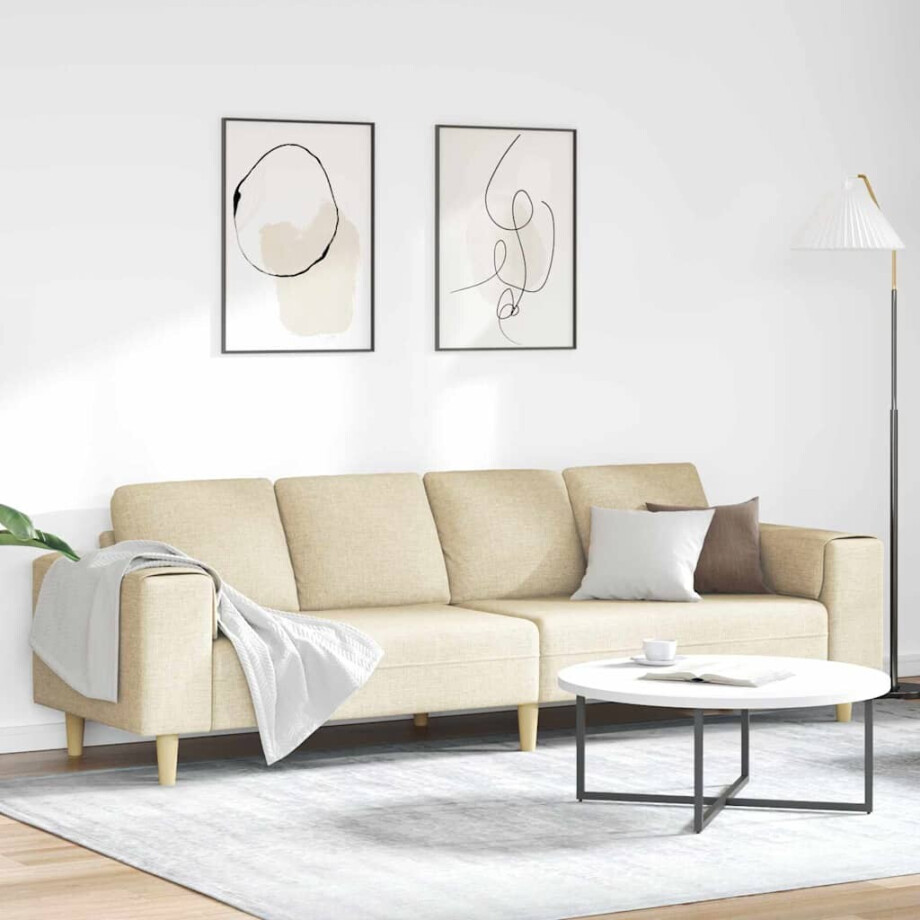 vidaXL Woonkamer Bank Crème 250 x 77 x 76 cm Polyester afbeelding 1