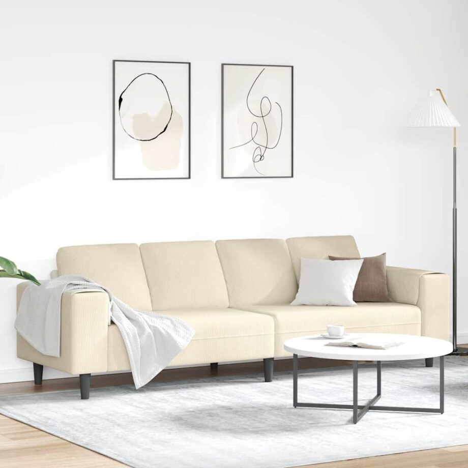 vidaXL Stoffen Bank met kussen Crème 208 cm Katoenen stof afbeelding 1