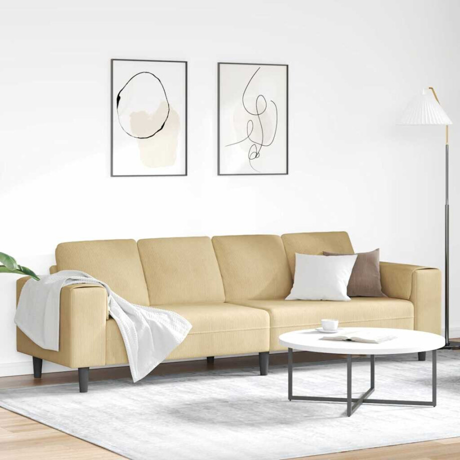 vidaXL Stoffen Bank met kussen Grijs groen 208 cm Katoenen stof afbeelding 1