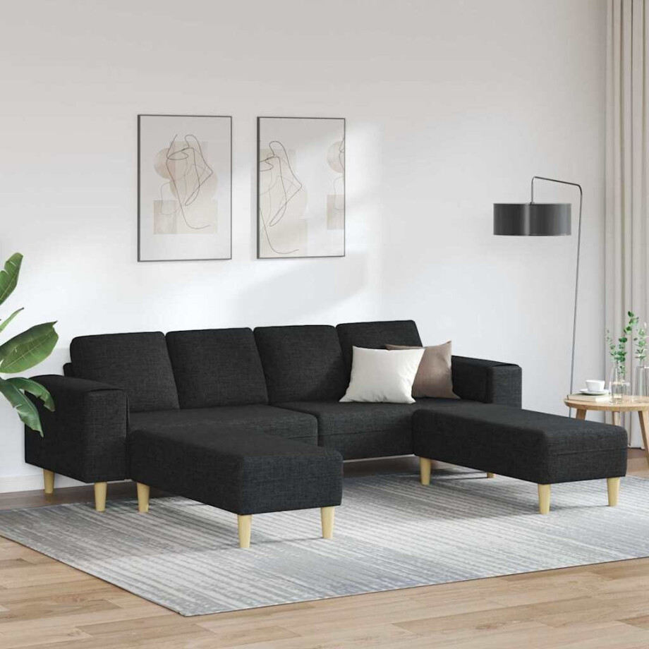 vidaXL Woonkamer Bank 3 pcs Zwart Polyester afbeelding 1