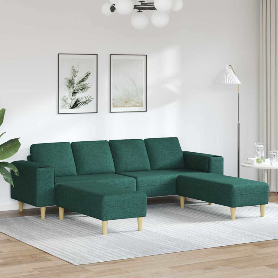 vidaXL Bankstel 3 pcs Donkergroen Stof afbeelding 1