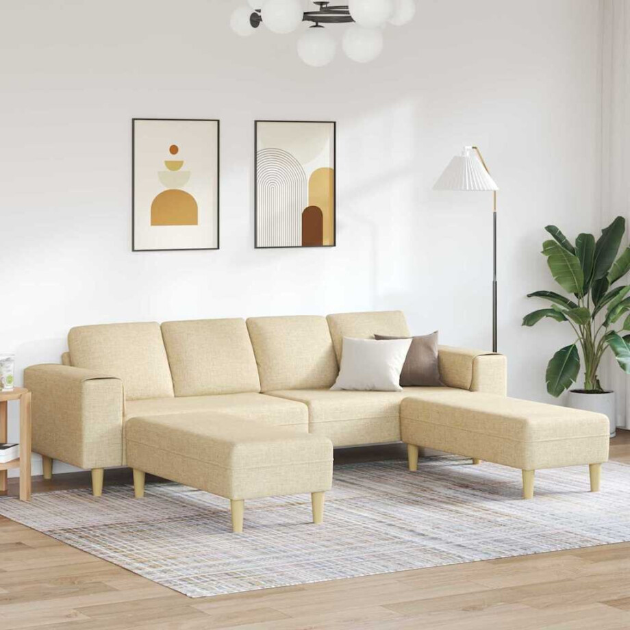 vidaXL Woonkamer Bank 3 pcs Crème Polyester afbeelding 1