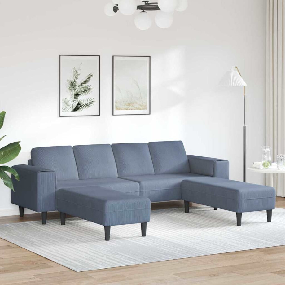 vidaXL Stoffen Bank met kussen Blauw Katoenen stof afbeelding 1