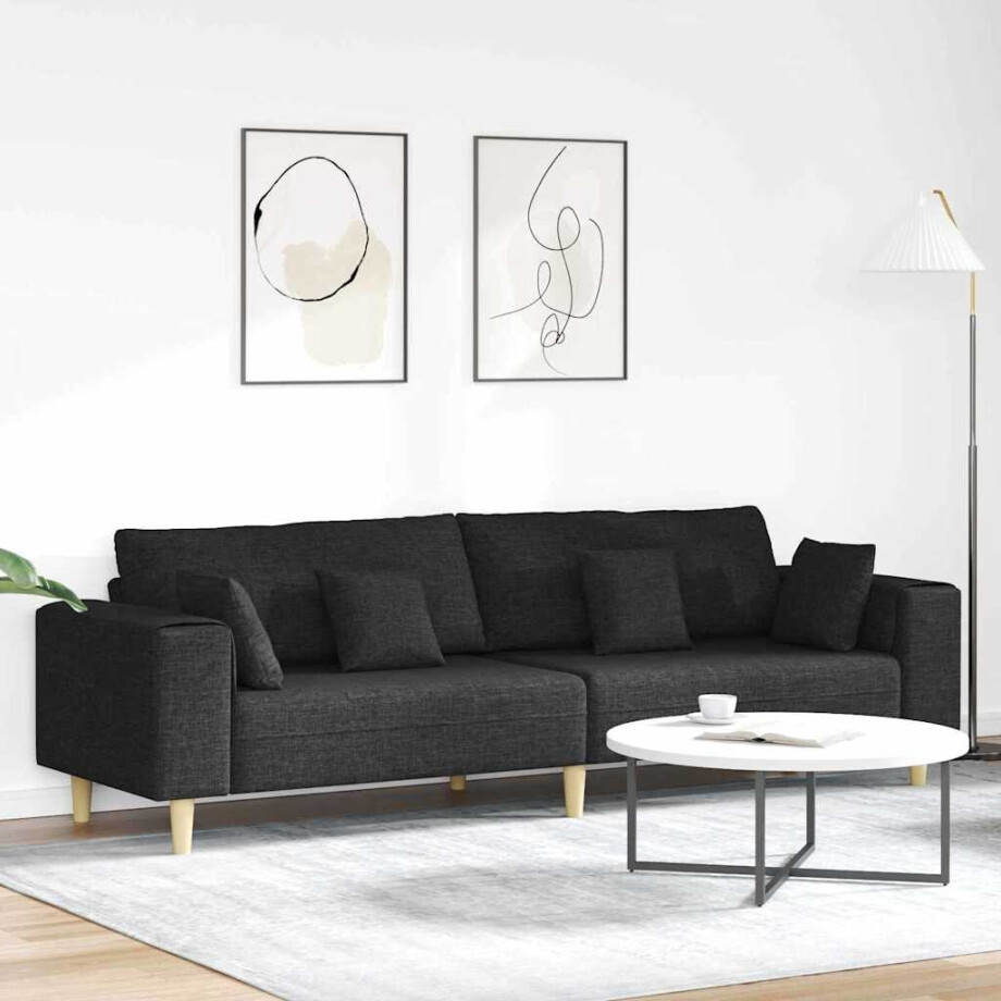 vidaXL Bank met kussen Zwart 250 x 77 x 76 cm Stof afbeelding 1
