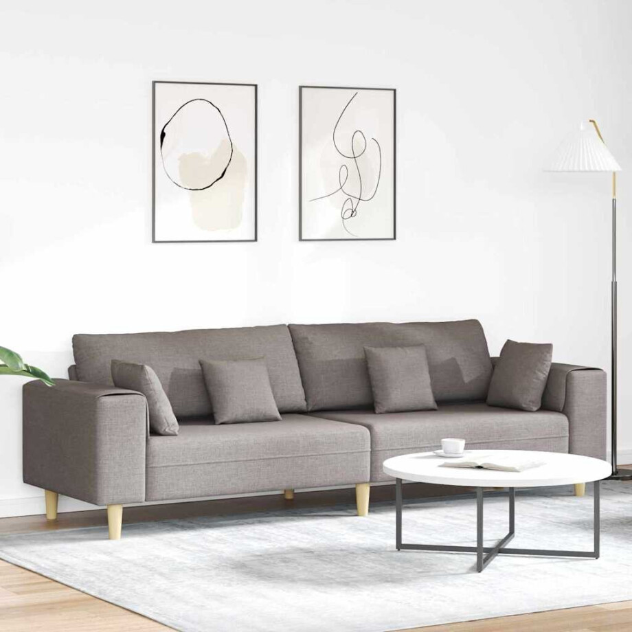 vidaXL Bank met kussen Taupe 250 x 77 x 76 cm Stof vidaXL Bank met kussen Taupe 250 x 77 x 76 cm Stof afbeelding 1