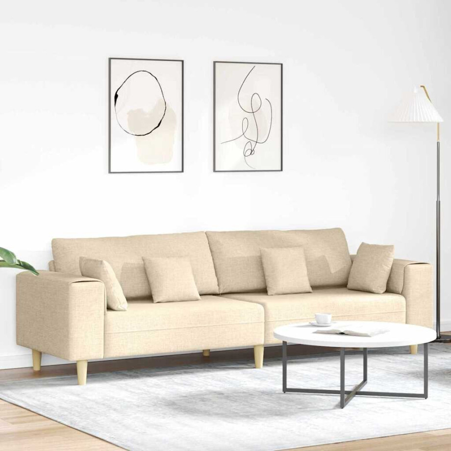 vidaXL Bank met kussen Crème 250 x 77 x 76 cm Stof vidaXL Bank met kussen Crème 250 x 77 x 76 cm Stof afbeelding 1