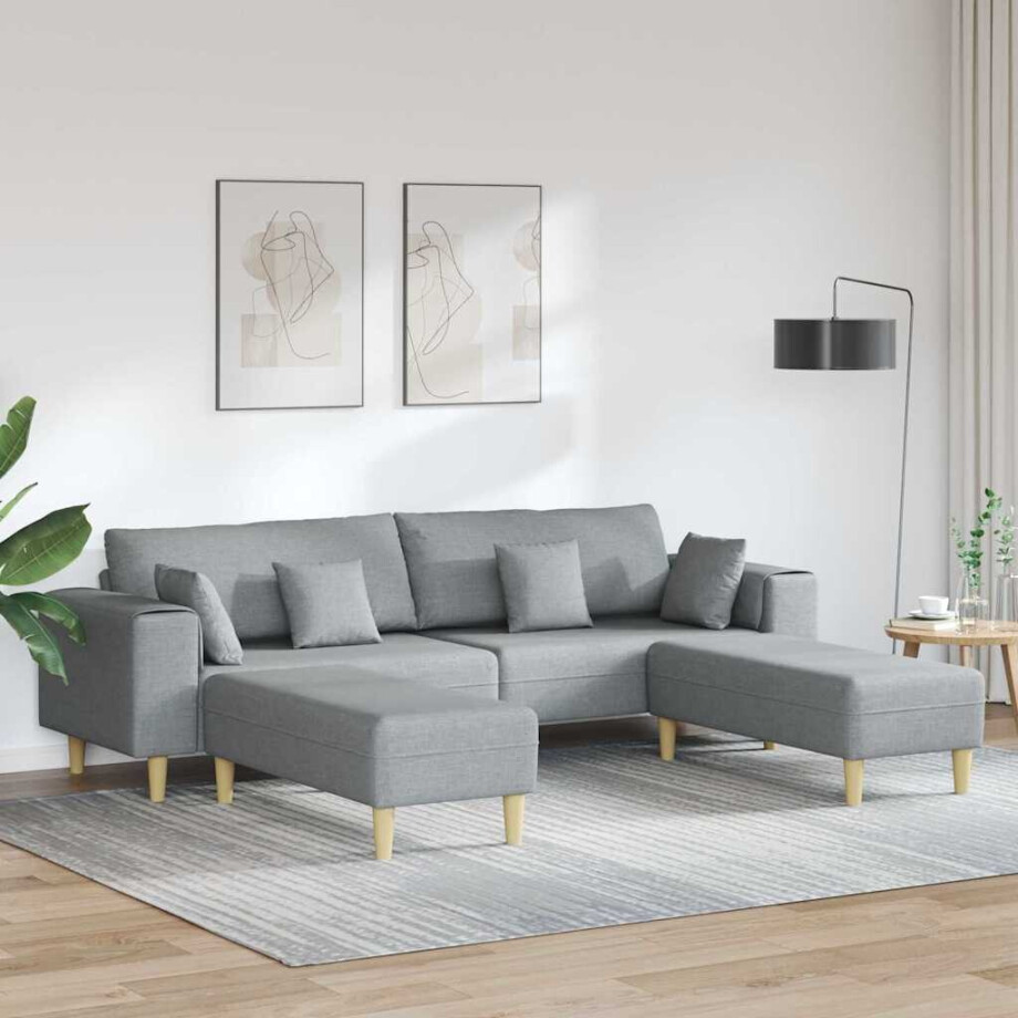 vidaXL Bank met kussen 3 pcs Lichtgrijs Stof afbeelding 1