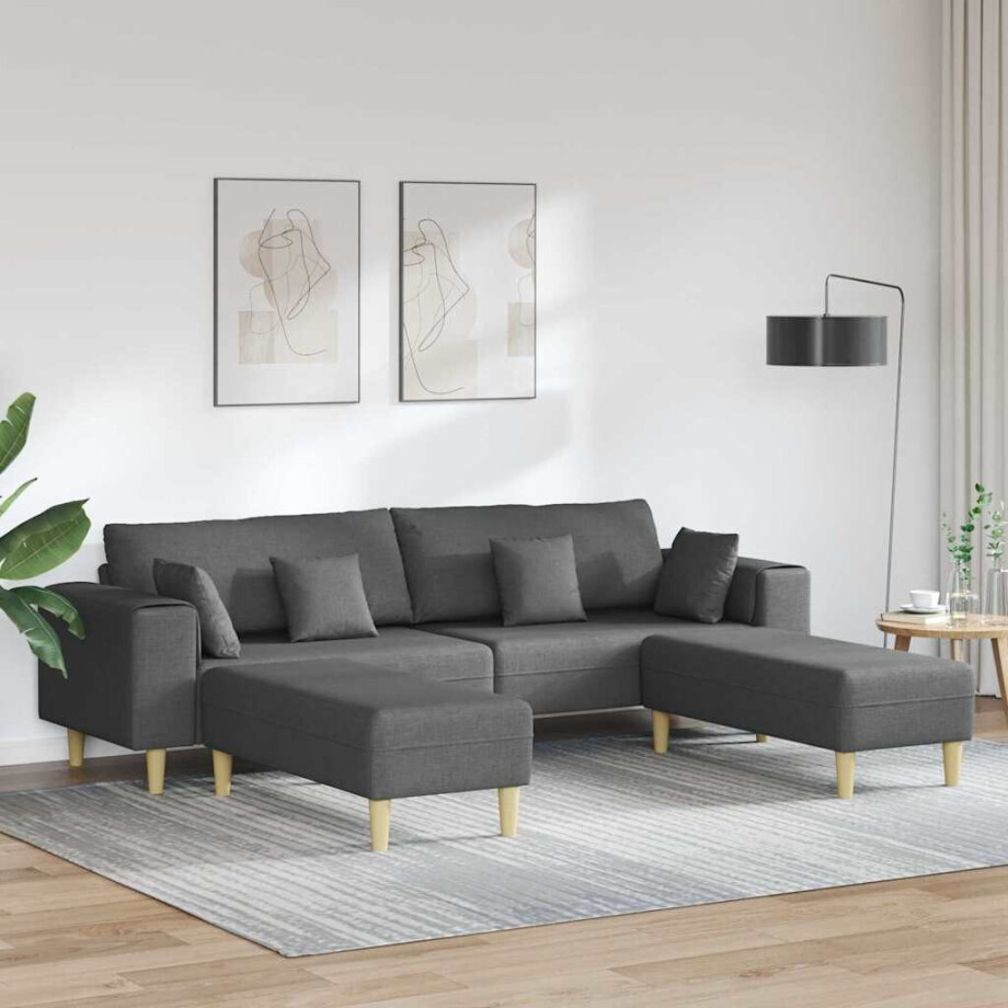 vidaXL Bank met kussen 3 pcs Donkergrijs Stof afbeelding 1