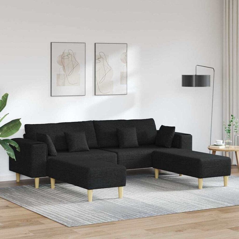 vidaXL Bank met kussen 3 pcs Zwart Stof afbeelding 1