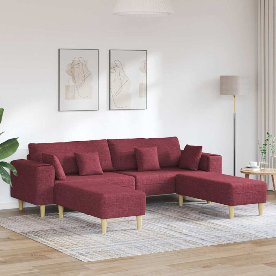 vidaXL Bank met kussen 3 pcs Wijnrood Stof afbeelding 1