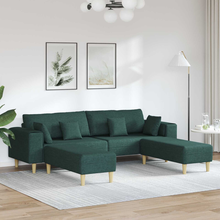 vidaXL Bank met kussen 3 pcs Donkergroen Stof afbeelding 1