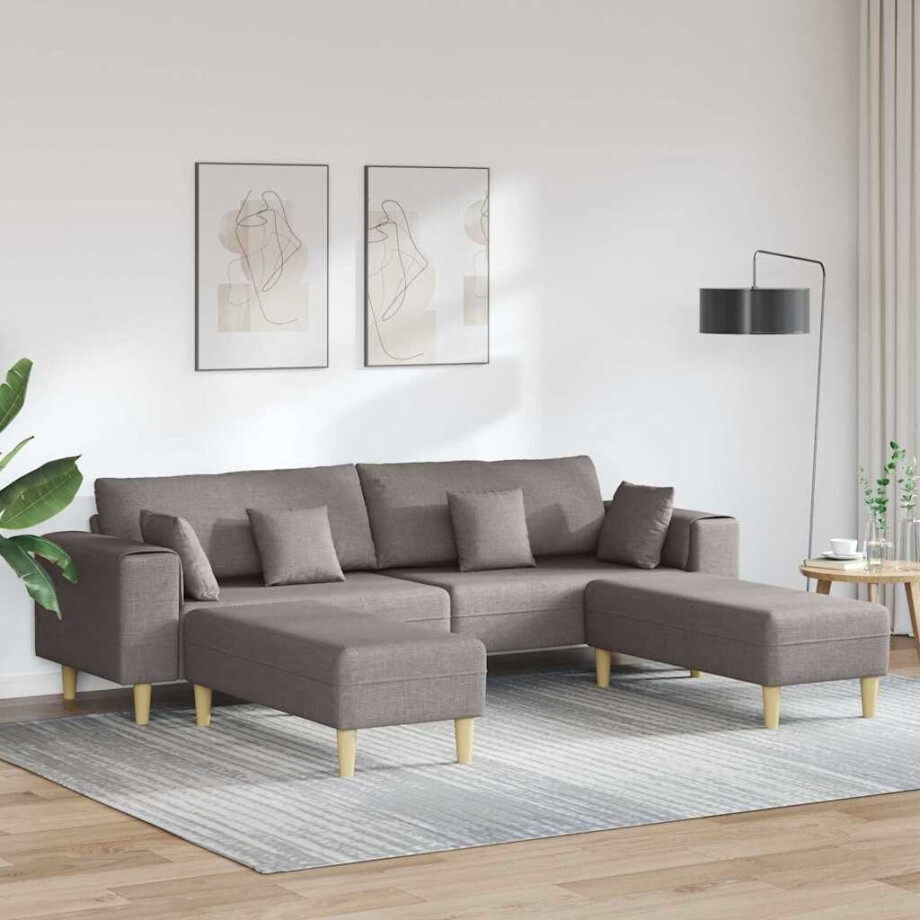 vidaXL Bank met kussen 3 pcs Taupe Stof afbeelding 1