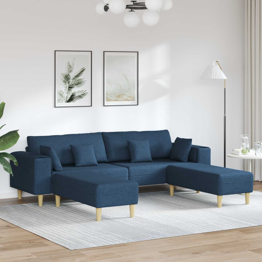 vidaXL Bank met kussen 3 pcs Blauw Stof afbeelding 1