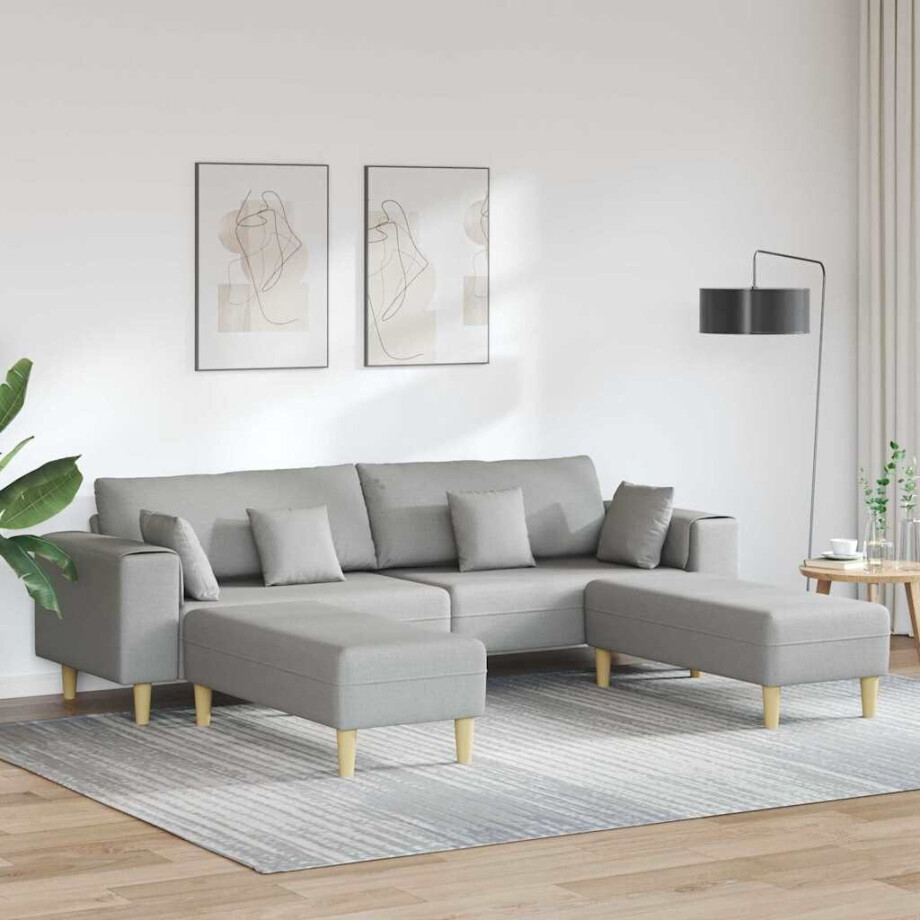 vidaXL Bank met kussen 3 pcs Wolkengrijs Stof afbeelding 1