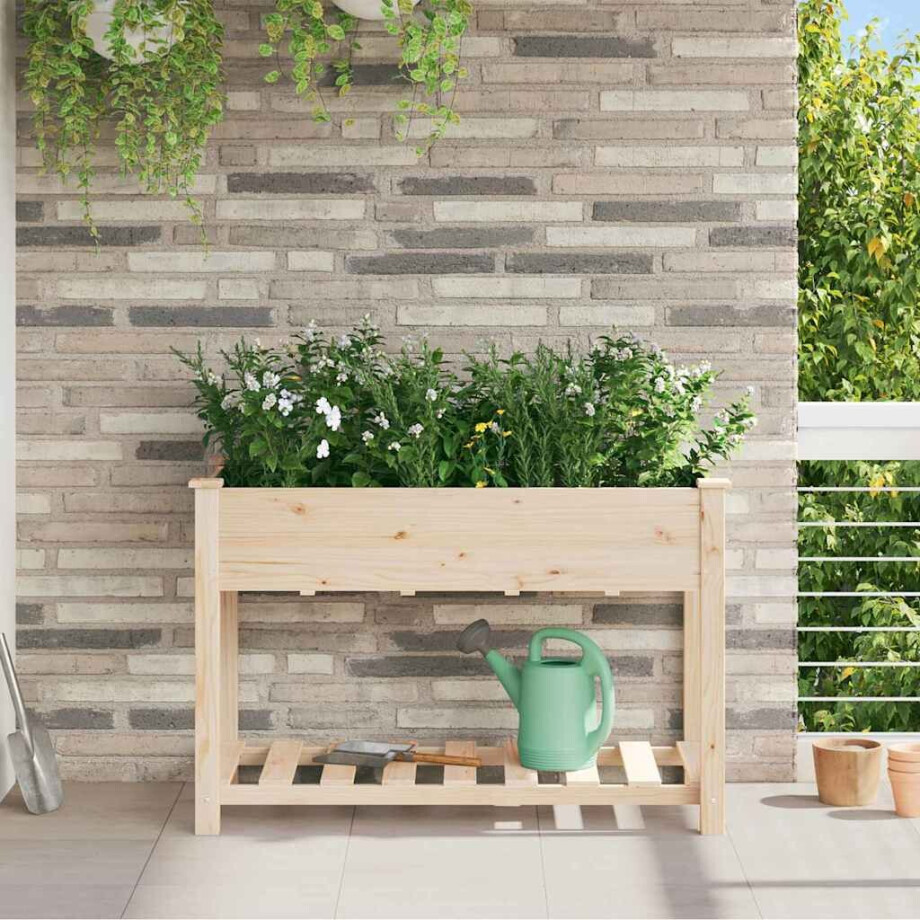 vidaXL Tuin Bloempot Beige 115 x 59 x 76,5 cm Massief Vurenhout afbeelding 1