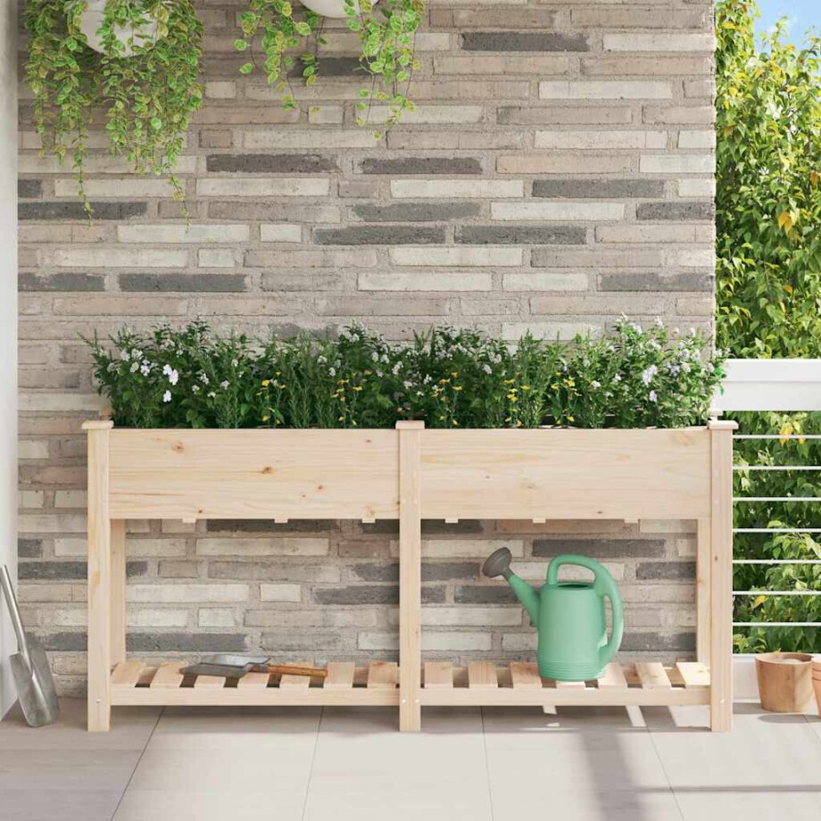 vidaXL Tuin Bloempot Beige 161 x 43 x 76,5 cm Massief Vurenhout afbeelding 1