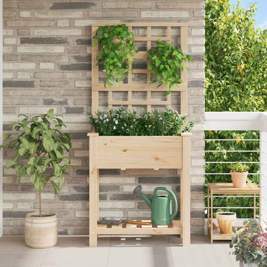 vidaXL Tuin Bloempot Beige 71 x 38 x 152 cm Massief Vurenhout afbeelding 1