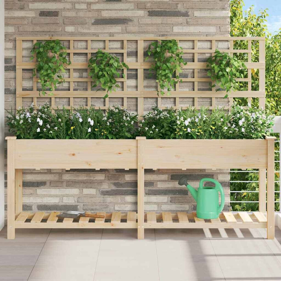 vidaXL Tuin Bloempot Beige 203,5 x 54 x 152,5 cm Massief Vurenhout afbeelding 1