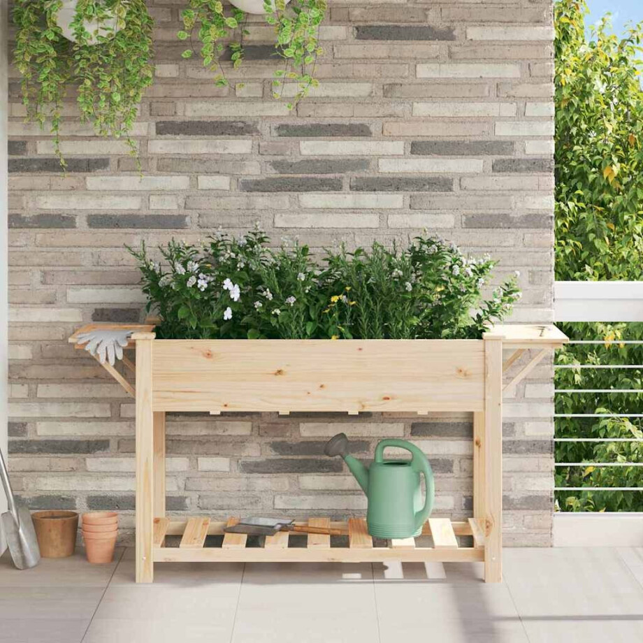 vidaXL Tuin Bloempot Beige 155 x 59 x 76,5 cm Massief Vurenhout afbeelding 1