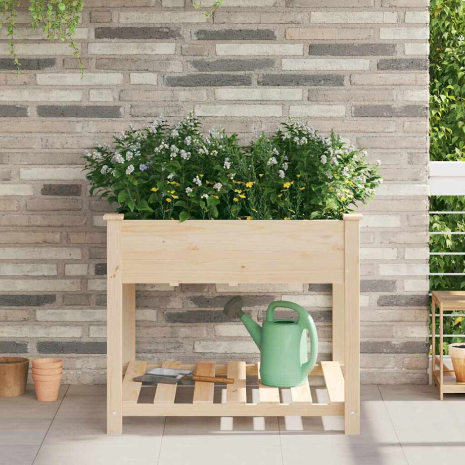 vidaXL Tuin Bloempot Beige 90 x 90 x 76,5 cm Massief Vurenhout afbeelding 1