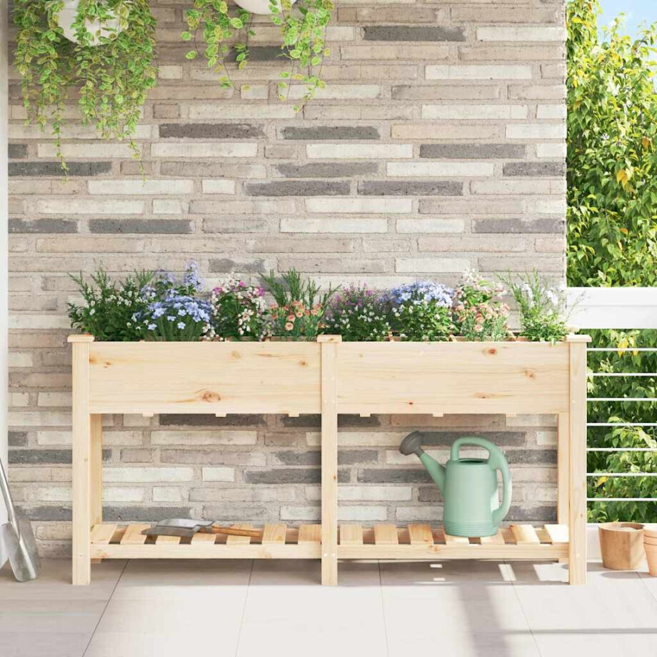 vidaXL Tuin Bloempot Beige 161,5 x 45 x 76,5 cm Massief Vurenhout afbeelding 1