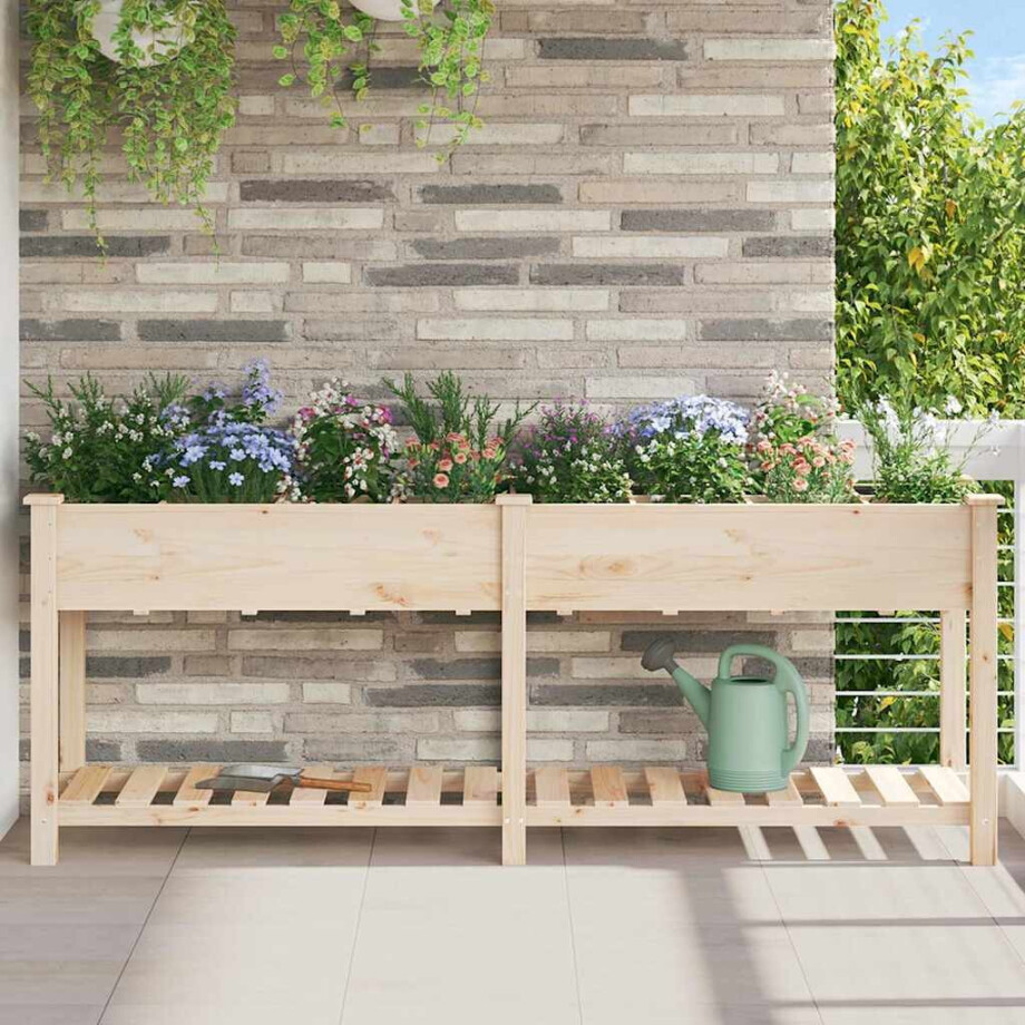 vidaXL Tuin Bloempot Beige 203,5 x 53 x 76,5 cm Massief Vurenhout afbeelding 1