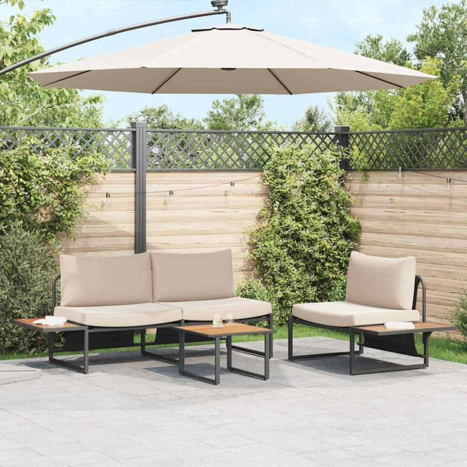 vidaXL Tuin eettafelset 3 pcs Taupe Staal afbeelding 1