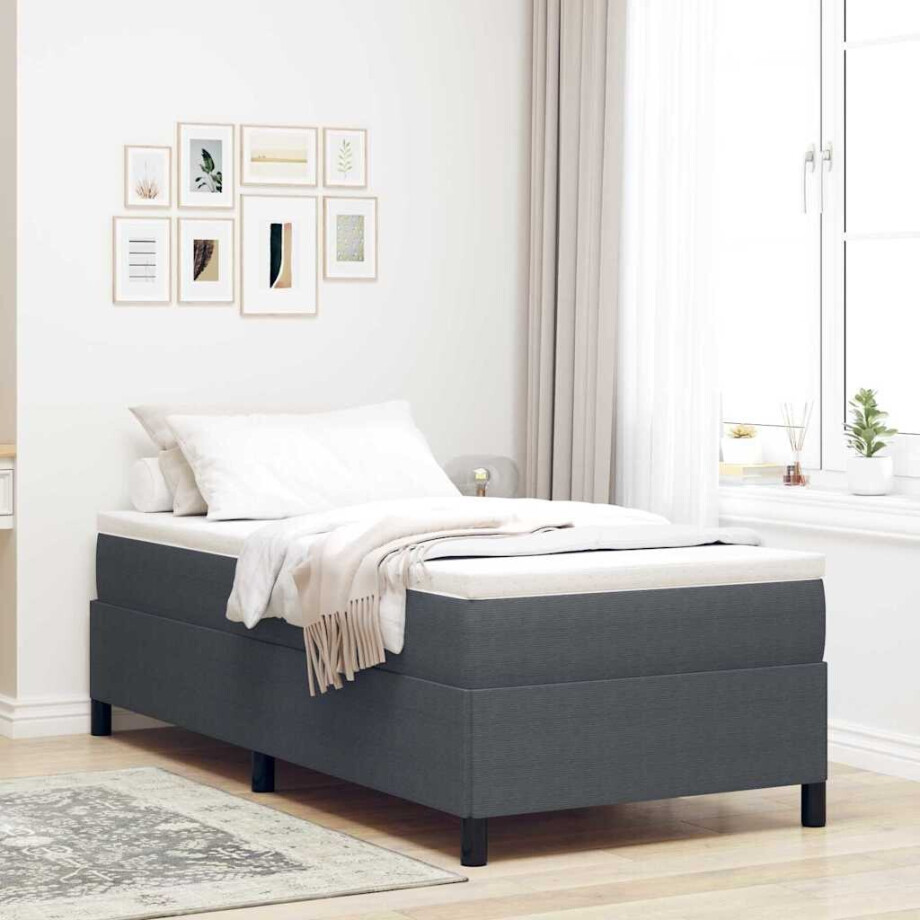 vidaXL Boxspringbed Donkergrijs 90 x 190 cm Katoen Stof afbeelding 1