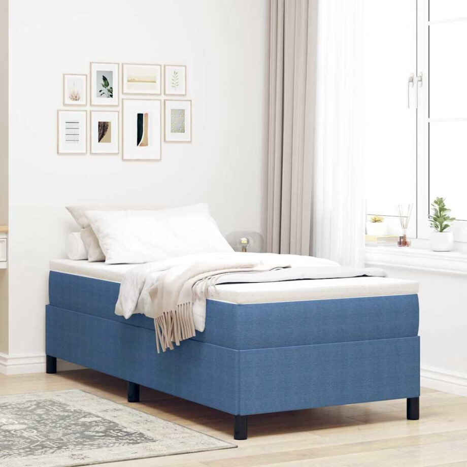 vidaXL Boxspringbed Blauw 90 x 190 cm Katoen Stof vidaXL Boxspringbed Blauw 90 x 190 cm Katoen Stof afbeelding 1