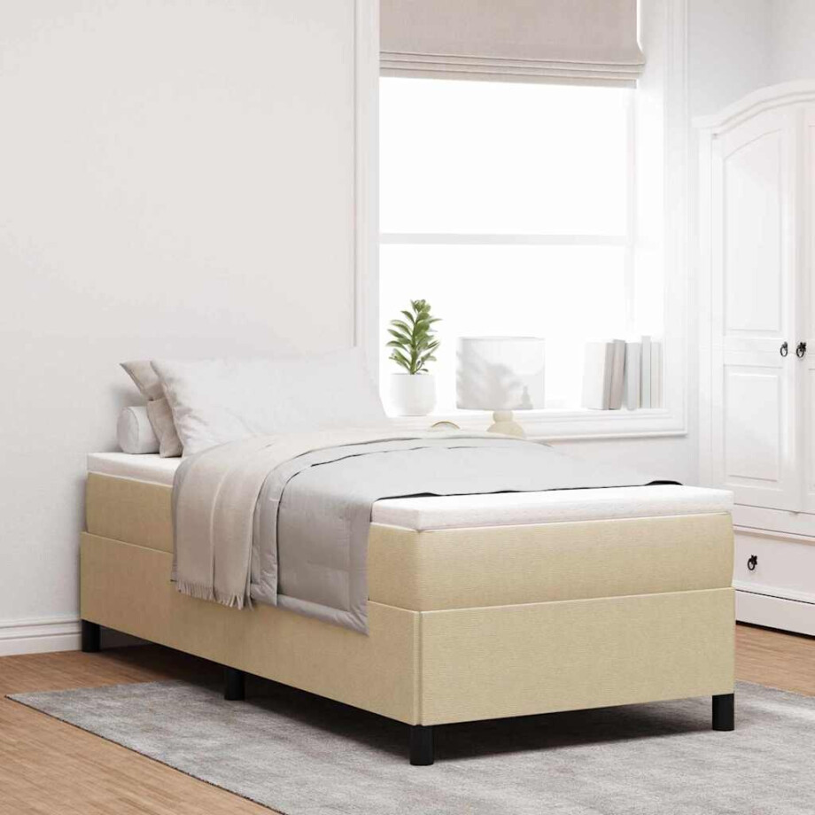 vidaXL Boxspringbed Grijs groen 90 x 200 cm Katoen Stof afbeelding 1