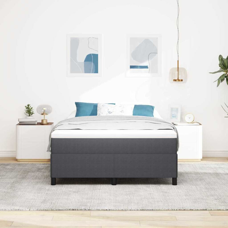 vidaXL Boxspringbed Donkergrijs 160 x 200 cm Katoen Stof afbeelding 1