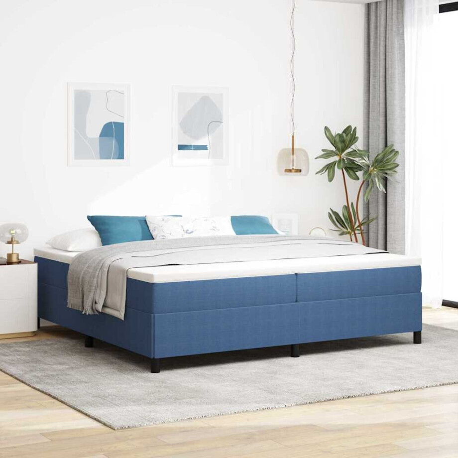 vidaXL Boxspringbed Blauw 200 x 200 cm Katoen Stof afbeelding 1