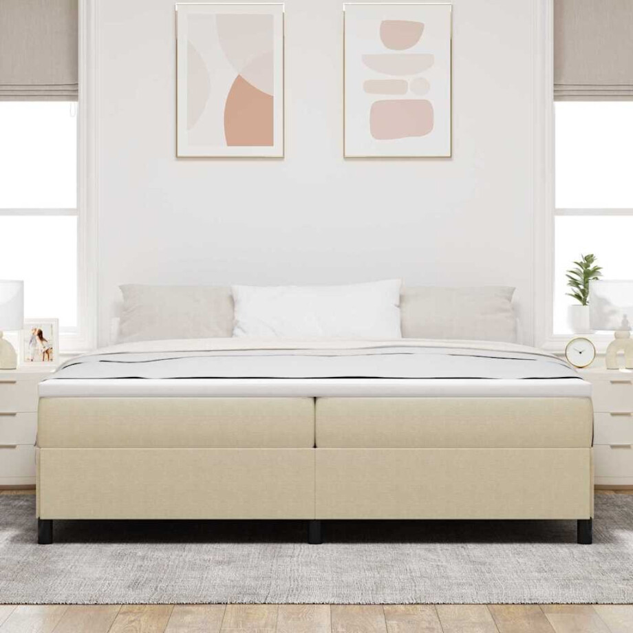 vidaXL Boxspringbed Grijs groen 200 x 200 cm Katoen Stof afbeelding 1