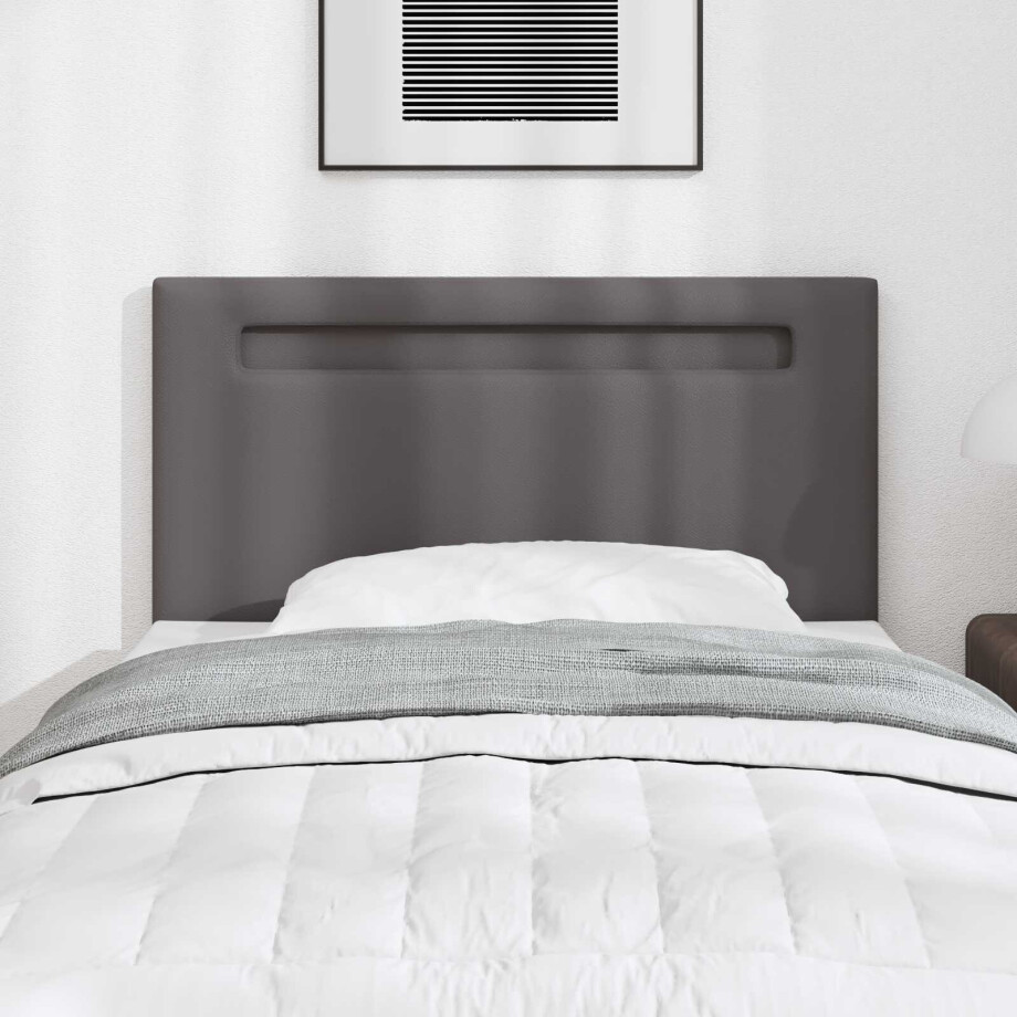 vidaXL LED Hoofdbord Grijs 90 cm Nep Leer afbeelding 1