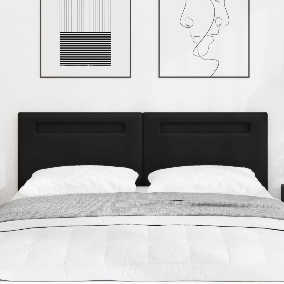 vidaXL LED Hoofdbord Zwart 144 cm Nep Leer afbeelding 1