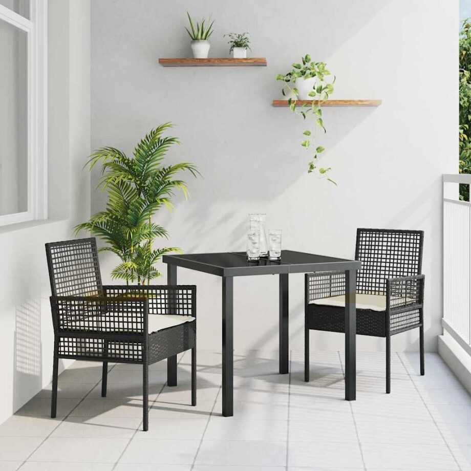 vidaXL Tuinstoel met kussen 2 pcs Zwart 55 x 53 x 85 cm poly rattan vidaXL Tuinstoel met kussen 2 pcs Zwart 55 x 53 x 85 cm poly rattan afbeelding 1