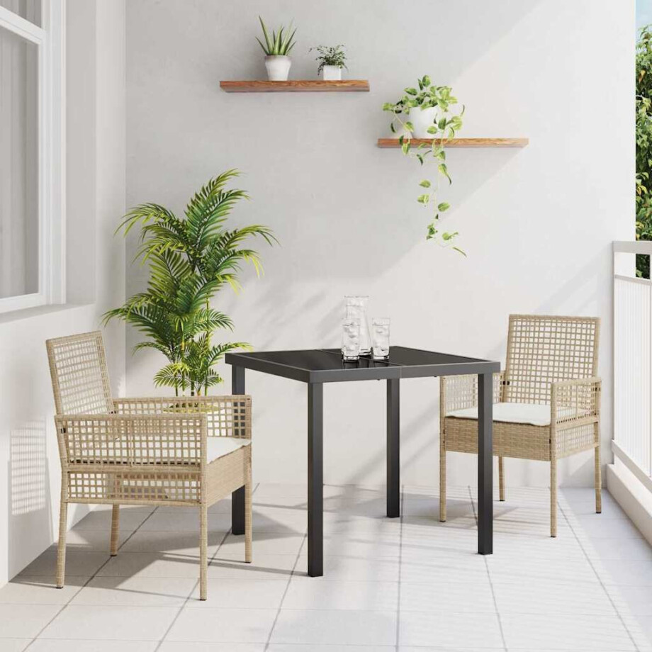 vidaXL Tuinstoel met kussen 2 pcs Beige 55 x 53 x 85 cm poly rattan afbeelding 1