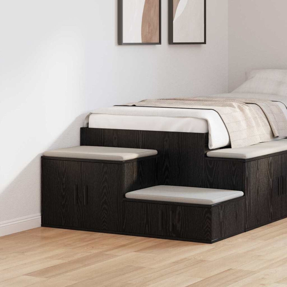 vidaXL Opbergkast 2 pcs Zwart Eiken 108 x 41 x 40 cm Bewerkt hout afbeelding 1