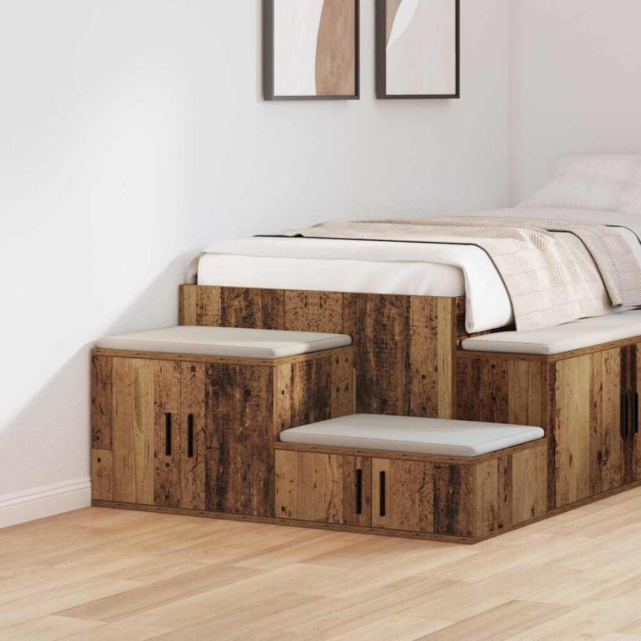 vidaXL Opbergkast 2 pcs Oudhout 108 x 41 x 40 cm Bewerkt hout afbeelding 1