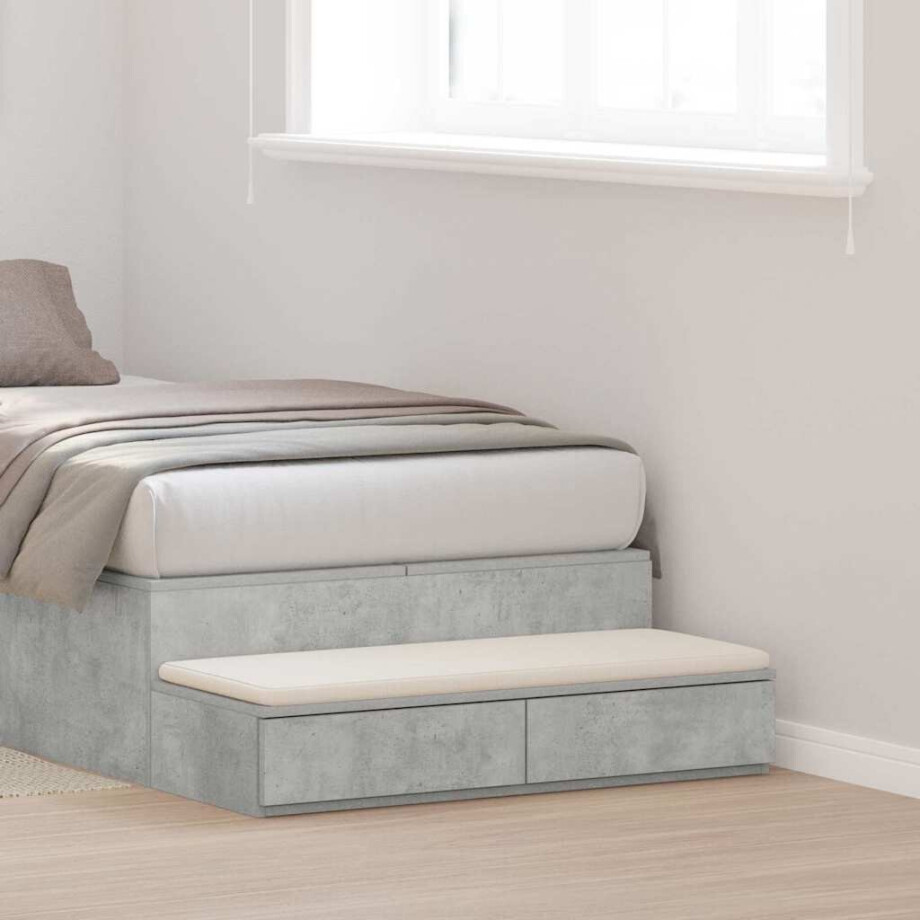 vidaXL Bedlades met lade Beton Grijs 100 x 36,5 x 16,5 cm Bewerkt hout afbeelding 1