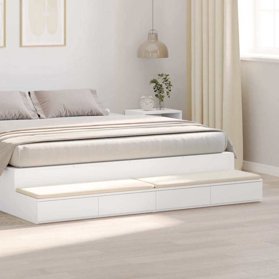 vidaXL Bedlades met lade Wit 200 x 36,5 x 16,5 cm Bewerkt hout afbeelding 1