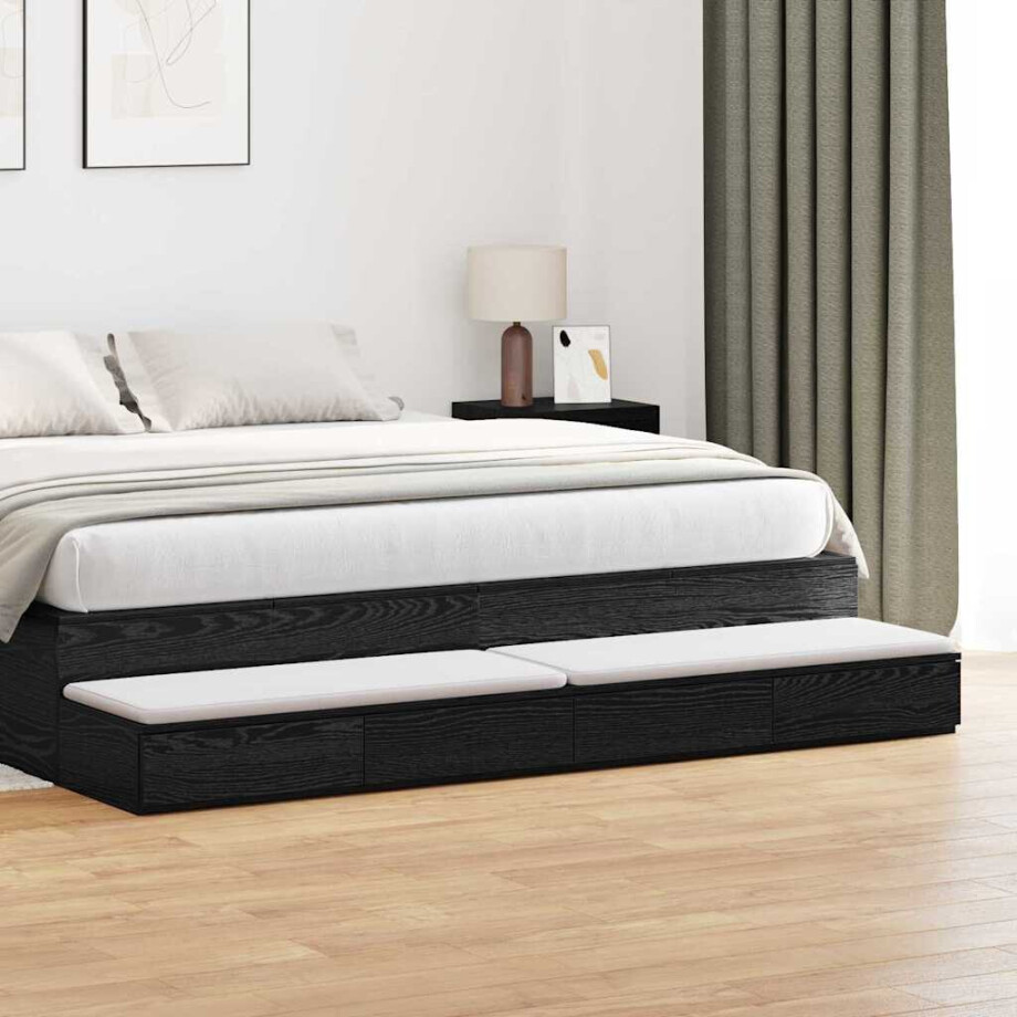 vidaXL Bedlades met lade Zwart Eiken 200 x 36,5 x 16,5 cm Bewerkt hout afbeelding 1